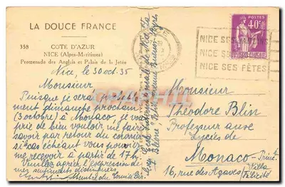 Nice — Promenada Anglika i Pałac na Jeziorku — La Douce France, n°358 — Rewers