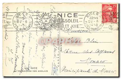 A Promenade dos Ingleses — Nice — editor C.A.D.S.E. — n° 105 — Verso