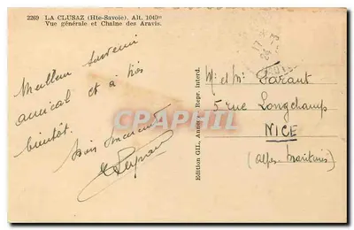 La Clusaz (Haute-Savoie) — Vista geral e Cadeia dos Aravis — Edição GIL, Repr. Intard, n°2269 — Verso