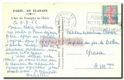 Arco do Triunfo — Paris — Edições d'Art — Verso