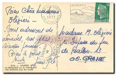 Bazylika widziana z Zamku-Fortu — Lourdes — Wydawnictwo VAN-ROE — nr 39-M — Rewers