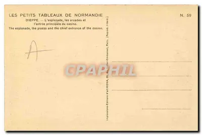 Dieppe — A esplanada, as arcadas e a entrada principal do cassino — Mona — Verso