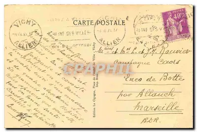 Vichy — Fonte Chomel — Temperatura 48° — Édition La Gigogne, Place de l'Hôtel de Ville, Vichy — Verso