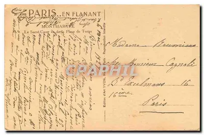 O Sacré-Cœur visto da Place du Tertre — Montmartre — Edição de Arte YVON, N°190 — Verso