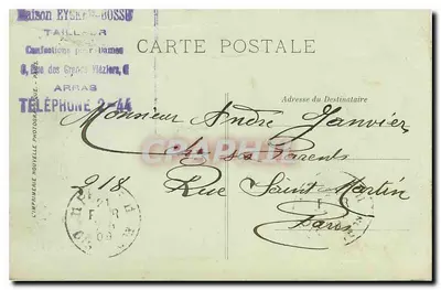 Bilhete postal antigo Arras o Sino da Prefeitura — Verso