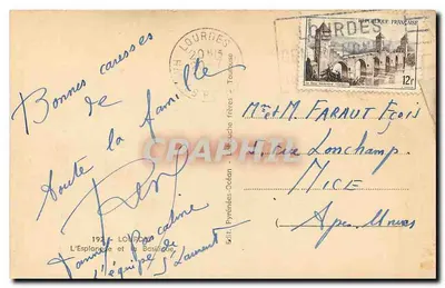 Lourdes — A Esplanada e a Basílica — Édit. Pyrénées-Océan — Verso