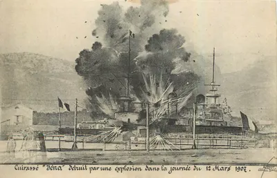 Cruzador "Sena" destruído por uma explosão — ilustração — editor MARION, Toulouse