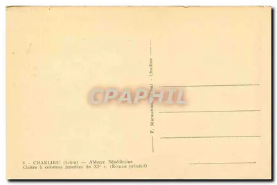 Cloître com colunas emparelhadas do século XI — Abadia Beneditina de Charlieu (Loire) — F. Marmotheur, editor — Verso