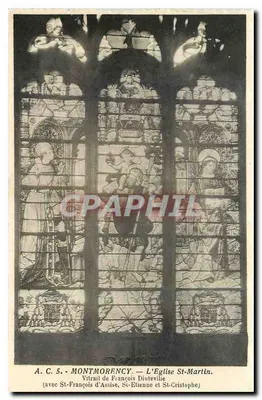 Montmorency — Vitral da Igreja de Saint-Martin (com São Francisco de Assis, Santa Etienne e São Cristóvão) — Fototipia Anelle, Paris
