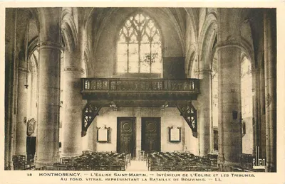 Montmorency — A Igreja de São Martinho — Interior da igreja e as tribunas. Vitral representando a batalha de Bouvines. — L.L. n°38