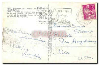 Chamois na szczycie — Krajobraz Mont-Blanca — Wydawca: Touring International — Rewers