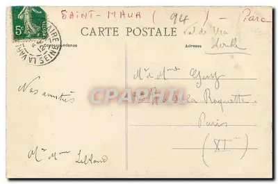 O PARC SAINT MAUR — Square des Lacs (Vista artística) — F. P. Paris, n° 36 bis — Verso