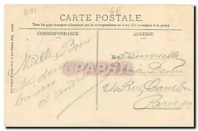 Bilhete postal antigo Juvisy Grande Rue route de Champrosay Draveil Chateau de Villiers Mr Pecoul — Verso