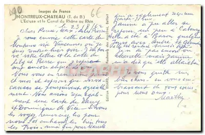 Vintage Postcard Views of Montreux Castle, T de B L'Ecluse and the Canal du Rhone au Rhin — Back