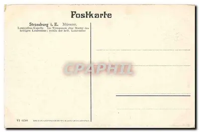 Strasbourg i. E. Münster — Laurentius-Kapelle, tympanon przedstawiający śmierć św. Laurentiusa — wydawca VI 11588 — Rewers