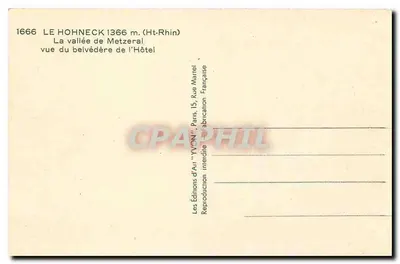 Le Hohneck 1366 m. (Ht-Rhin) — widok z belvederu hotelu — Wydawnictwo Sztuki 'VYON', Paryż — Rewers
