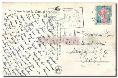 Cannes, Nice, Menton, Monaco — Lembrança da Costa Azul — Edições L. Gillet, n°09 — Verso