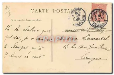 Angoulême — Hotel de Ville (Torre de Lusignan, XIIIº século) — editor não identificado — Verso