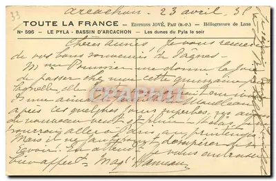 As dunas do Pyla — Héliogravure de luxe — Éditions JOVÉ, Pau — Verso