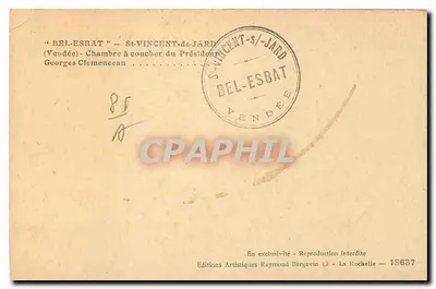 Quarto do Presidente Georges Clemenceau — St-Vincent-de-Jard (Vendée) — Éditions Artistiques Raymond Bergevin — Verso