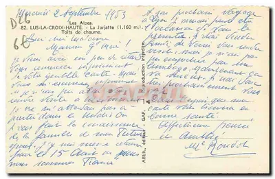 As Alpes — La Jaratte (1.160 m.) — Abel, editor, n° 66 — Verso