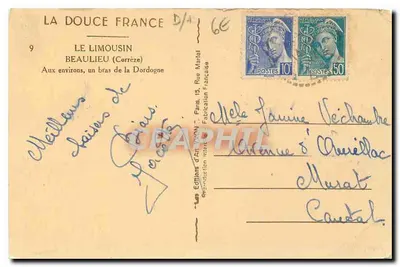 Duas pessoas em um canoã em um braço da Dordogne — Le Limousin — Edições d'Art Lyon — Verso