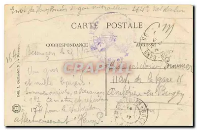 Besançon — Vista tirada por Micaud — O Doubs e a Cidadela — Ed. L. Gaillard-Prêtre, n° 654 — Verso