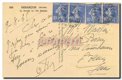 Il Doubs e l'isola Malpâs — Besançon (Doubs) — Les Éditions d'Art 'Von' — Verso