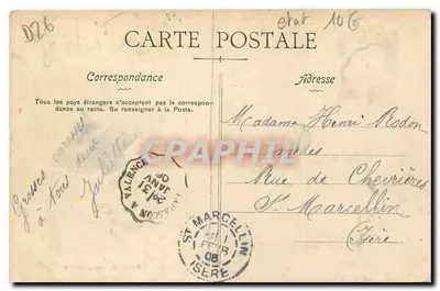 Bilhete postal antigo Loriol Drome Piazza da Igreja e Rua Marchande — Verso