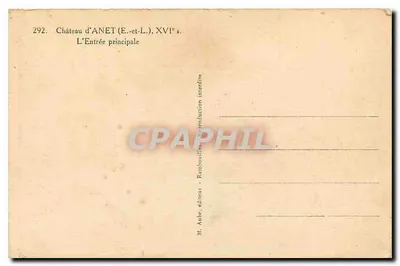 Castelo de Anet — Entrada principal — M. Aubre, editor — Rambouillet — Verso