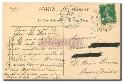 De Tour St-Jacques — uitzicht met Egyptische beeld — Editie Yvon, serie N° 58 — Achterkant