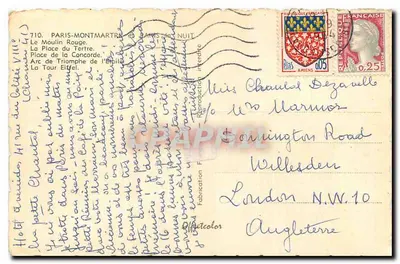 Paris — vista noturna e diurna — Bilhete postal antigo n°710, editor Cappell — Verso