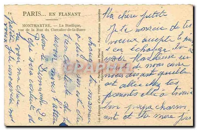 Montmartre — La Basílica, vista desde la Rue du Chevalier-de-la-Barre — Éditions d'Art YVON — Reverso