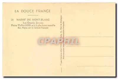 Massif do Mont Blanc — Ponte Walker (4205 m), a maior parede das Alpes no lado francês — Edições d'Art YVON — Verso