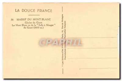 Massif do Mont Blanc — Glacier do Géant visto da « Salle à Manger » — Les Éditions d'Art Yvon, Paris — Verso