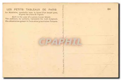 A Madeleine — editora Editions d'Art MORA, n°84 — Verso
