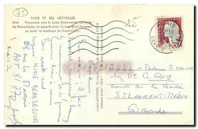 Paryż i jego cuda — Panorama ku buti Montmartre, widok z katedry Notre-Dame ; w tle: bazylika Sacré-Cœur — Wydawnictwo Art GUY, n°3244 — Rewers