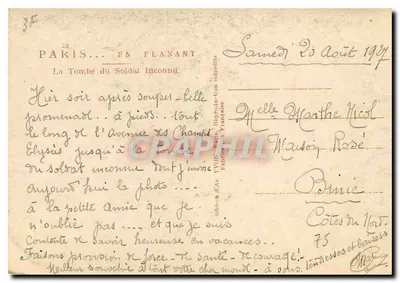 Tumba do Soldado Desconhecido — Campo de Marte — edição Yvon — Verso