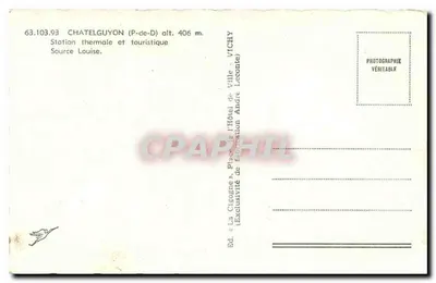 La Cigogne — Stacja wodna i turystyczna źródło Louise — Wydawnictwo Miejskie Vichy — Rewers