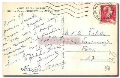 A Ponta de Hendaye vista do Vieux Fort — « NOS BELLES PYRENEES » — E.C. Théry, n°1303 — Verso