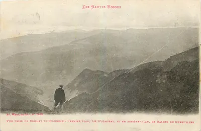 As Altas Vosges — Vista tirada do topo do Hohneck, com o Wormspel em primeiro plano e o Ballon de Guebwiller em segundo plano — Ad. Weick, St-Dié, n° 7469