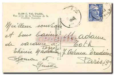 Vista tirada da Terrasse de la Feuillée Nouvelle — 15.190 C. VAL D'AJOL — Edição « La Cagogne » — Verso