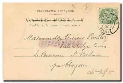 Poitiers — Palácio de Justiça e torre Monbergeon — CL. GALERIES PARISIENNES — Verso