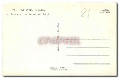 Túmulo de Philippe Pétain — Ilha de Yeu (Vendée) — Edições Gaby — Verso