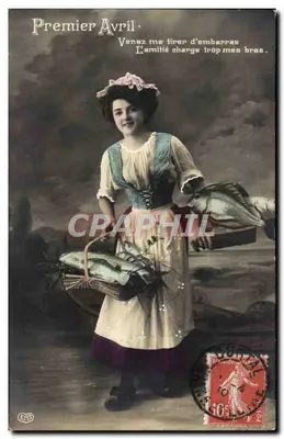 Mulher carregando peixes — 1º de Abril — Editor RAS, n° 2205