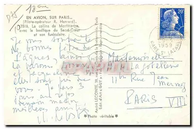 Wzgórze Montmartre — widok z lotu ptaka z basyliką Sacré-Cœur — André LECONTE, Paryż — Rewers