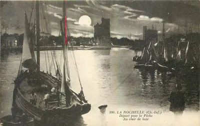 La Rochelle (Ch.-Inf.) — Partida para a Pesca ao Claro de Lua — J. Nozais, Nantes
