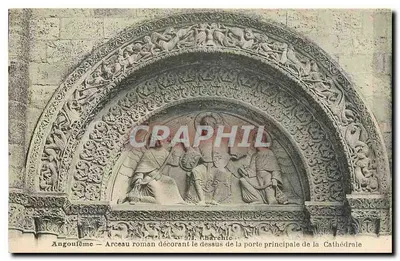 Angoulême — Arco romano decorando o teto da porta principal da Catedral — F. BRAUN, fot.-edit., Char. (Inf.)