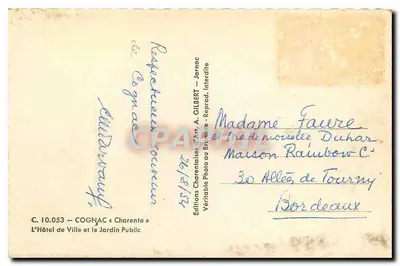 Cognac — Hotel de Ville i Publiczny Ogród — Wydawnictwo A. Gilber — Rewers