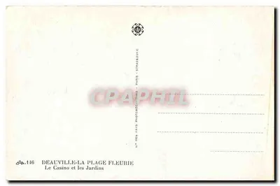 Deauville-La Plage Fleurie — O Casino e os Jardins — L'Atelier des Phis Photomécaniques, Paris — Verso